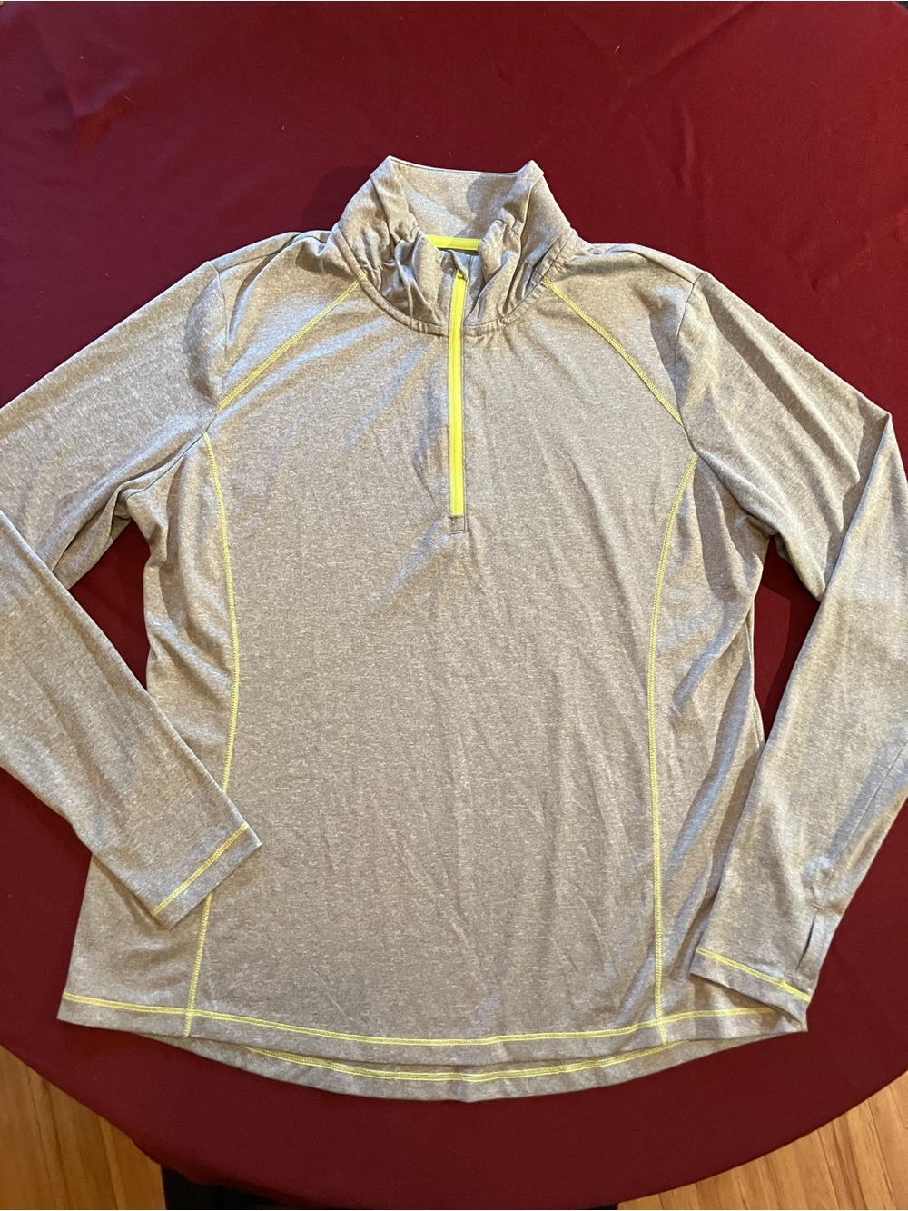 Danskin Now Heather Gray Long Sleeve Half-Zip Top with Neon Yellow Accents